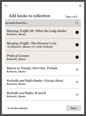 Create collections by adding check-marks to books you want to include.