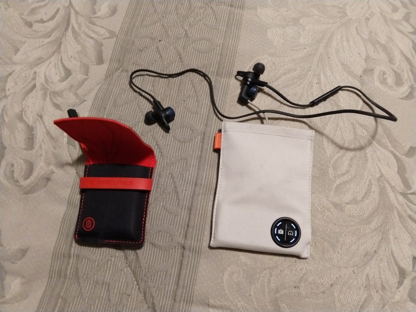 My Backbeat Go 3 headphones and carrying pouch, with the pouch from my Backbeat Go 2 model for comparison